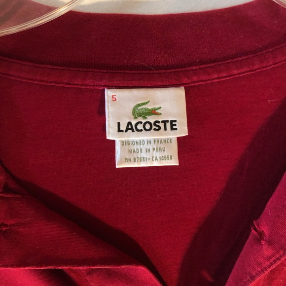Lacoste size 5 long-sleeve collared shirt maroon - Picture 2 of 2
